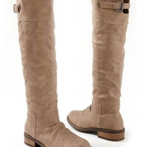 Taupe Buckle Knee High Boots